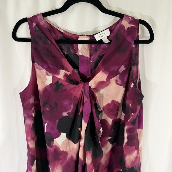 LOFT Knee Length Dress Women's 12 Pink Purple Floral Lightweight Zip Back - Picture 2 of 10